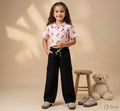Girls Tulip Print Crop Shirt & Black Cargo Pant Co-ord Set