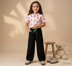 Girls Tulip Print Crop Shirt & Black Cargo Pant Co-ord Set