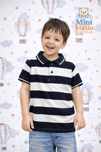 Classic Stripe Navy & White Polo T-Shirt for Kids