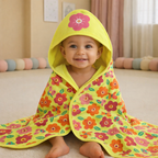 Babyhug Floral Print Hooded Baby Towel – Soft Terry Cotton Bath Wrapper