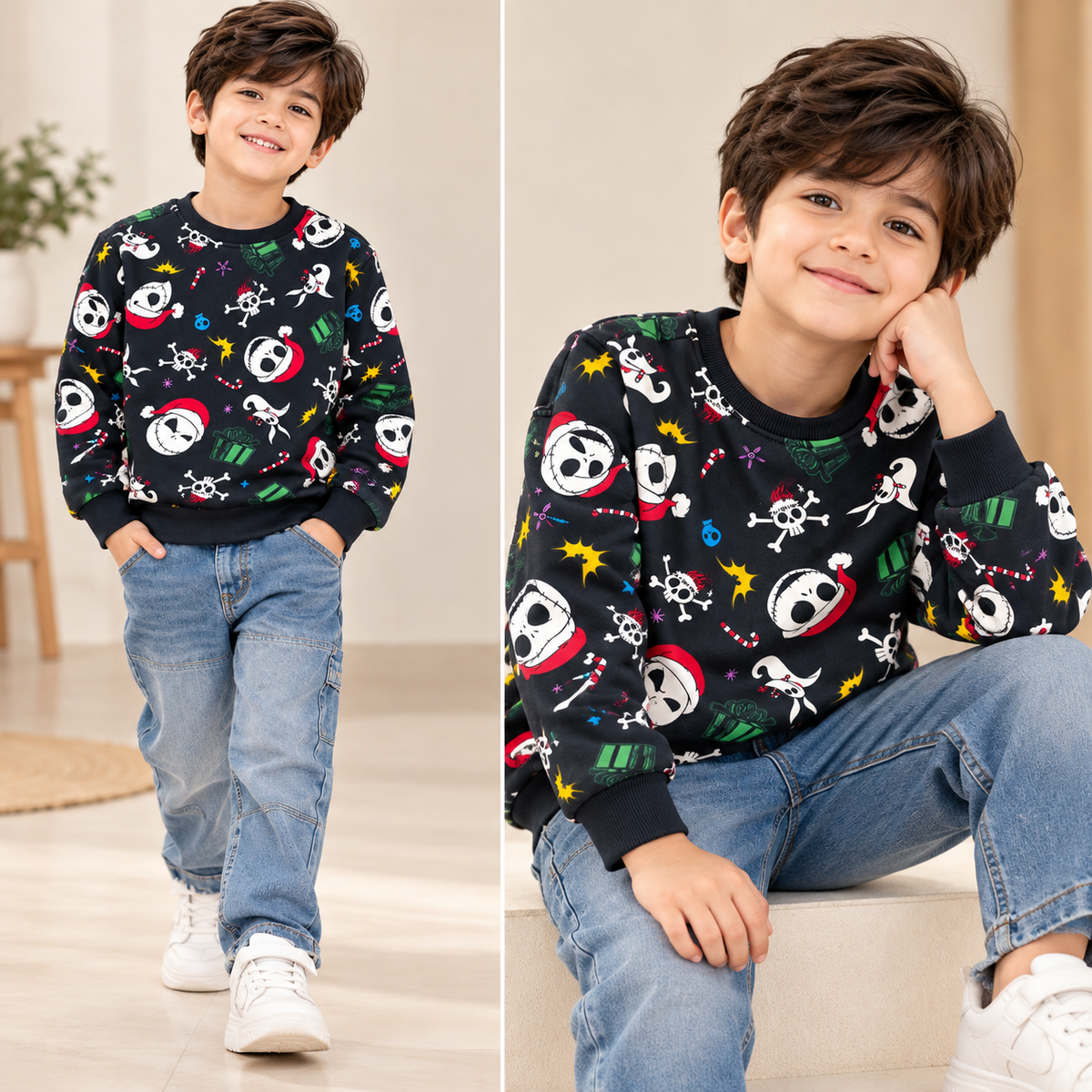 Boys Black Printed Sweatshirt