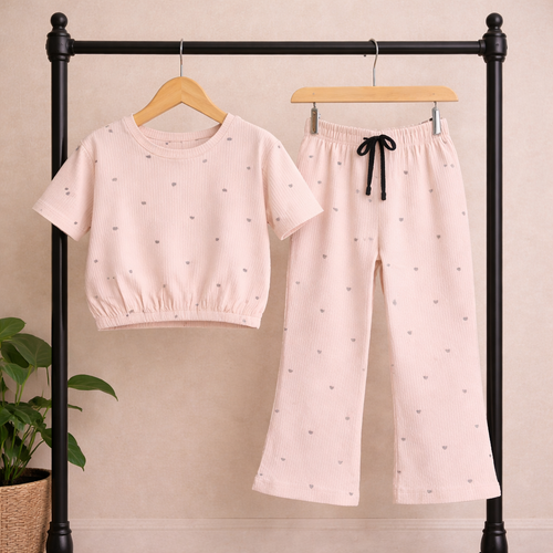 Girls Unicorn Rainbow Print Crop Top & Bootcut Pants Co-ord Set