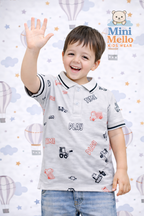 Grey Playtime Printed Polo T-Shirt