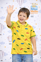 Little Cars Yellow Polo T-Shirt for Kids