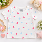 White Pink & Blue Heart Print Cotton T-Shirt