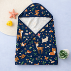 Babyhug Animal Print Hooded Baby Towel – Soft Terry Cotton Bath Wrapper (Navy Blue)