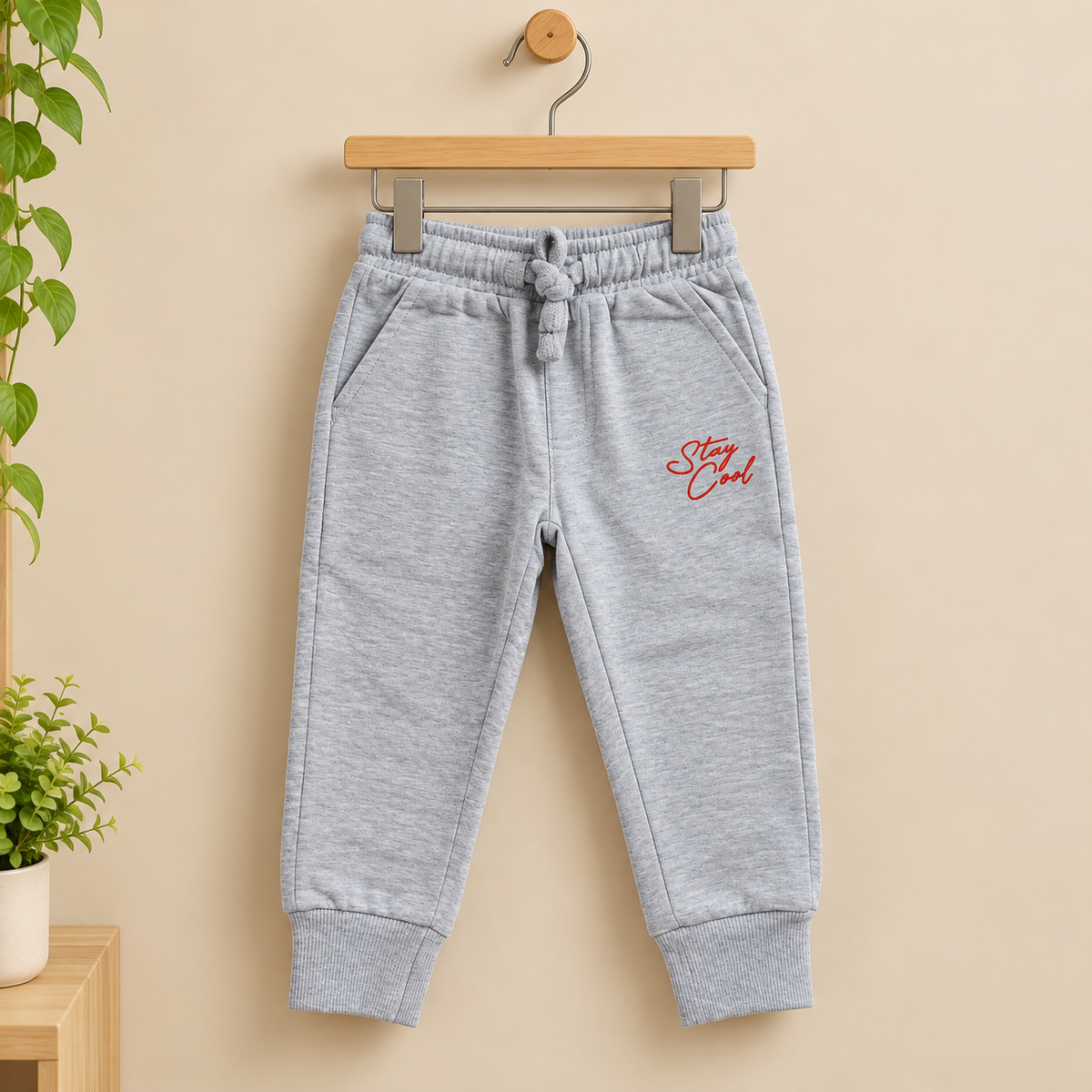 Grey Kids Jogger Pants with “Stay Cool” Print