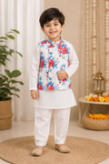 Floral Cotton Kurta Pajama Set with Printed Jacket