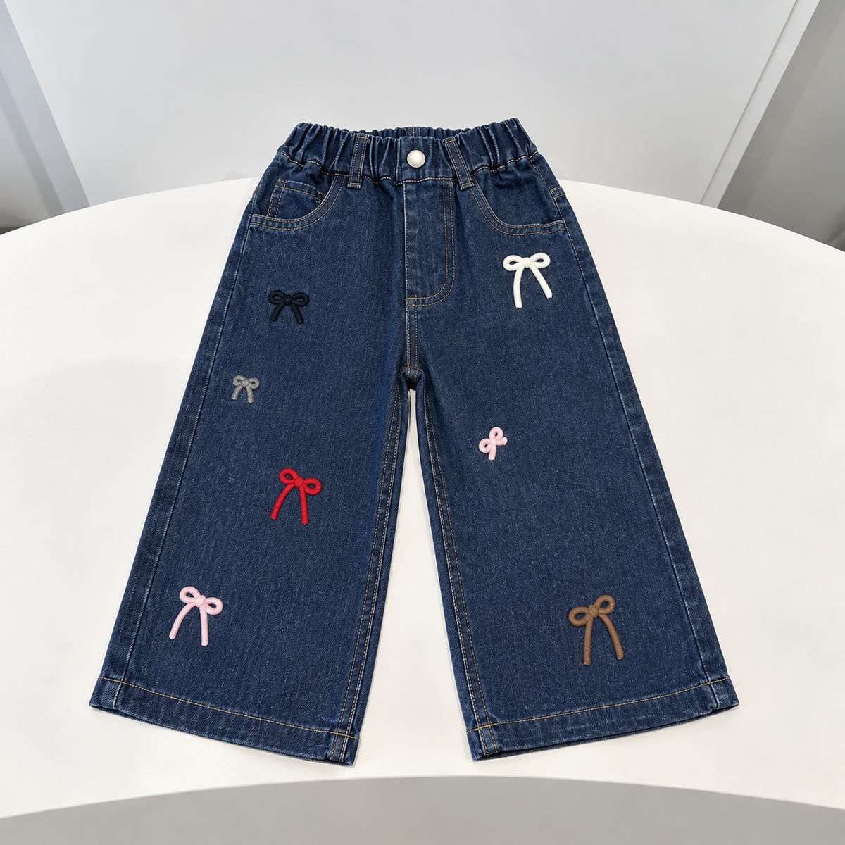 Bow Detail Wide-Leg Denim Jeans