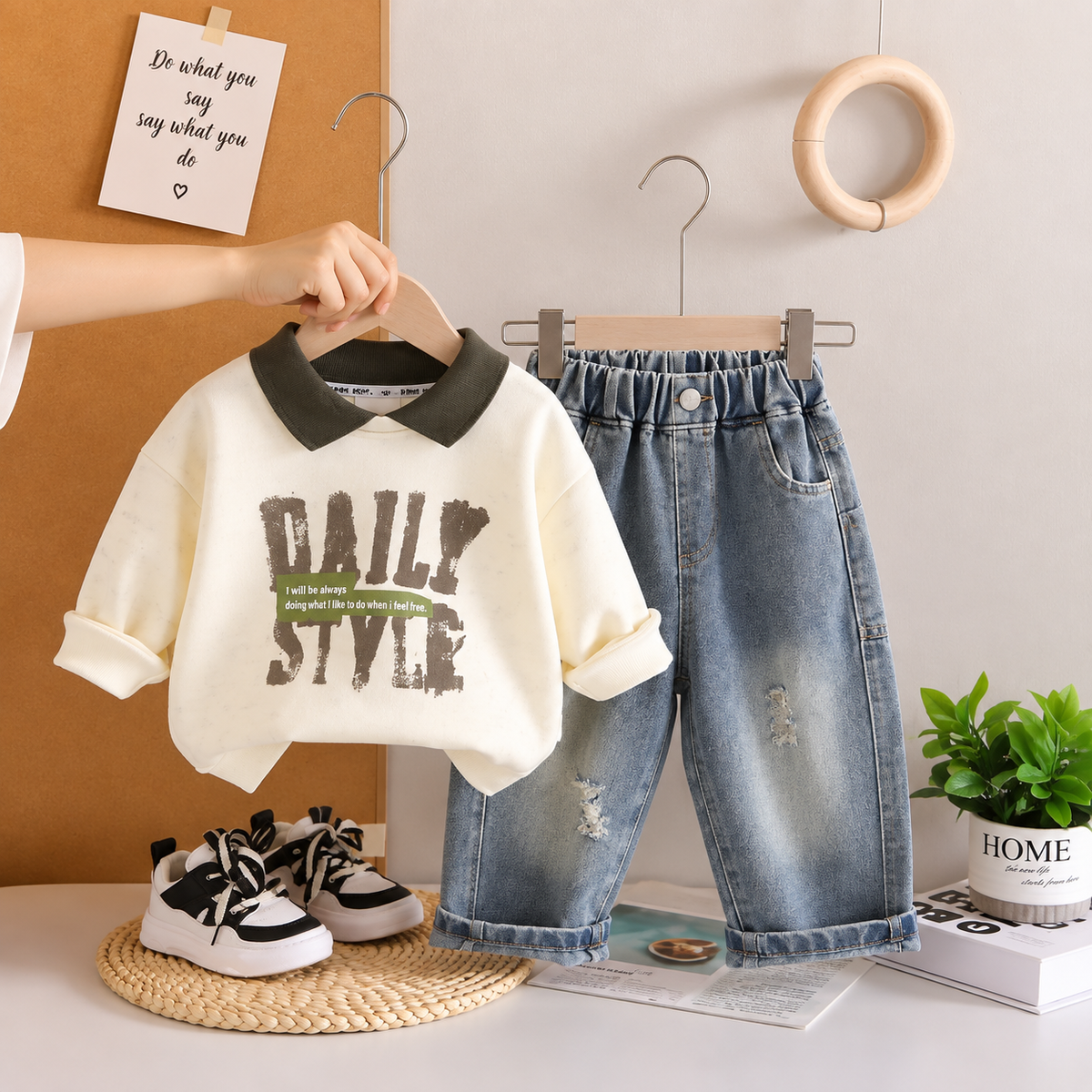 "Daily Style" Sweatshirt & Denim Set