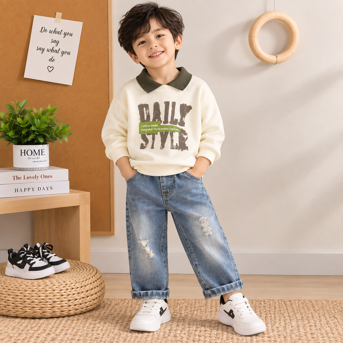 "Daily Style" Sweatshirt & Denim Set