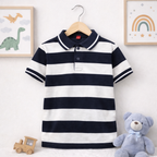 Classic Stripe Navy & White Polo T-Shirt for Kids