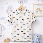 Adventure Print Off-White Polo T-Shirt for Kids