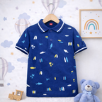 Beach Adventure Blue Polo T-Shirt for Kids