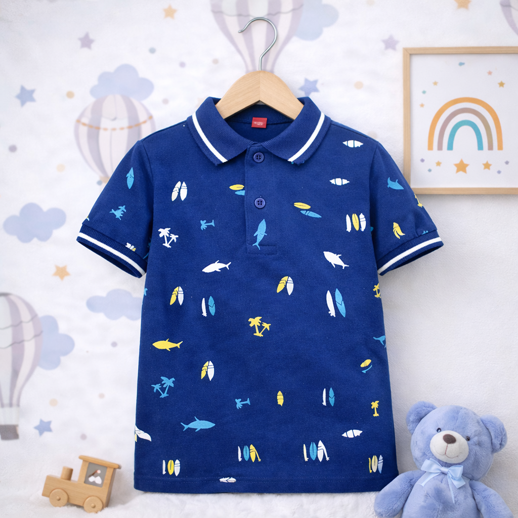 Beach Adventure Blue Polo T-Shirt for Kids