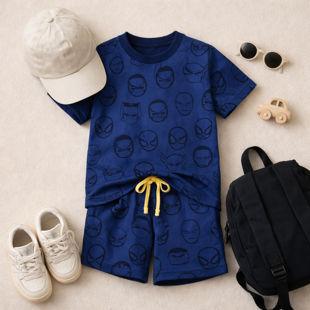 Babyhug Blue Marvel Shorts Set