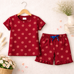 Strawberry Charm Mehroon Shorts Set