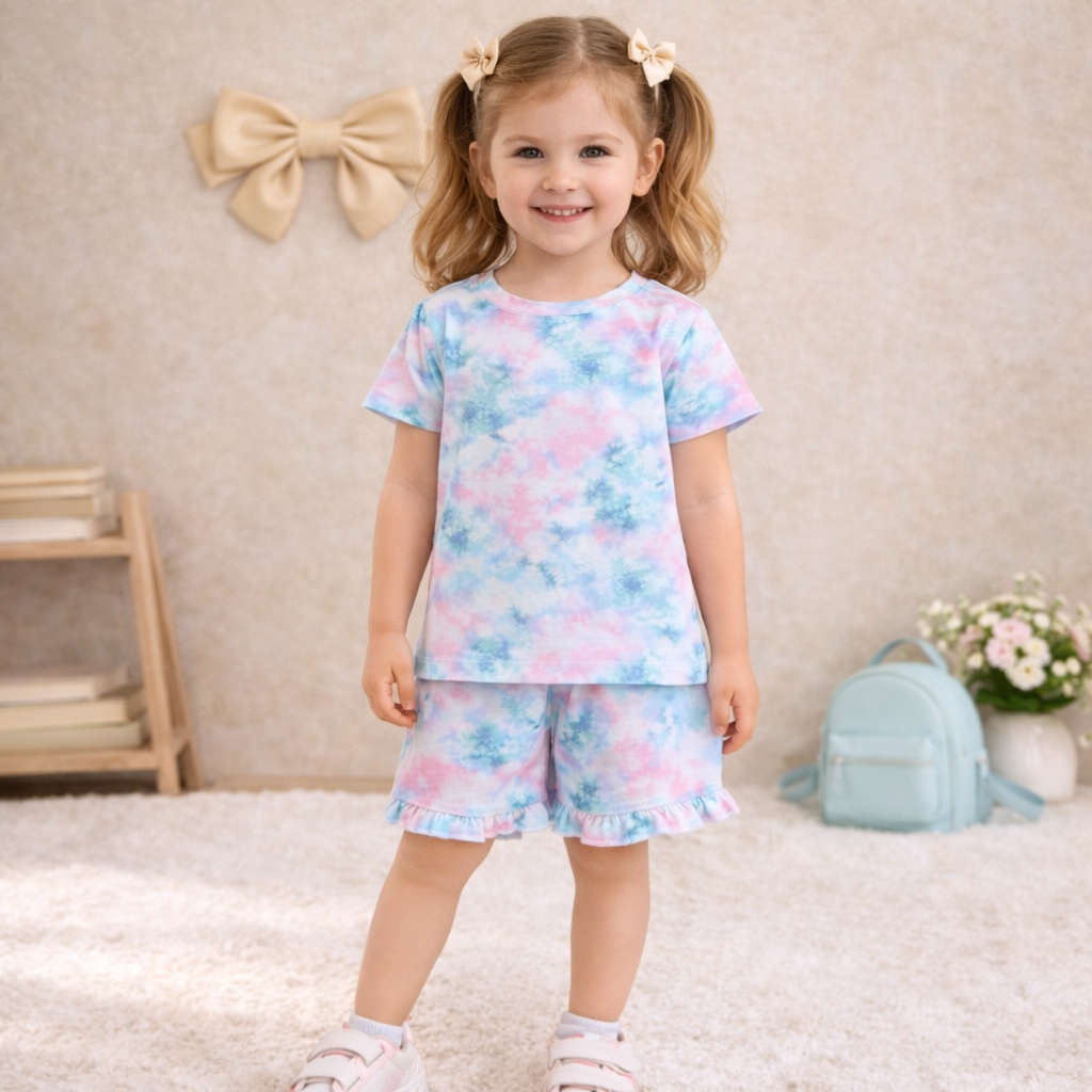Pastel Tie-Dye Shorts Set