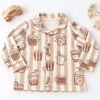Beige Striped Coffee Print Full Sleeve T-Shirt