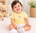 Pastel Yellow Heart Print Cotton T-Shirt