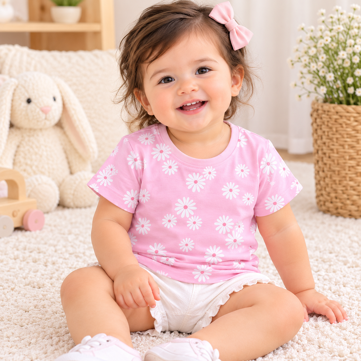 Pink Daisy Cotton T-Shirt