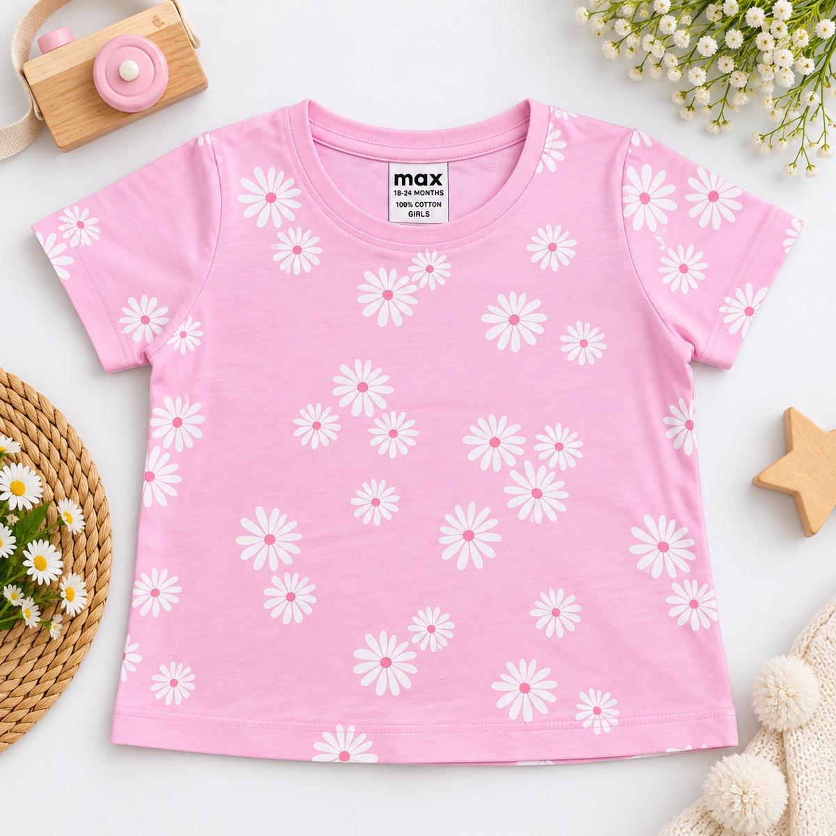 Pink Daisy Cotton T-Shirt