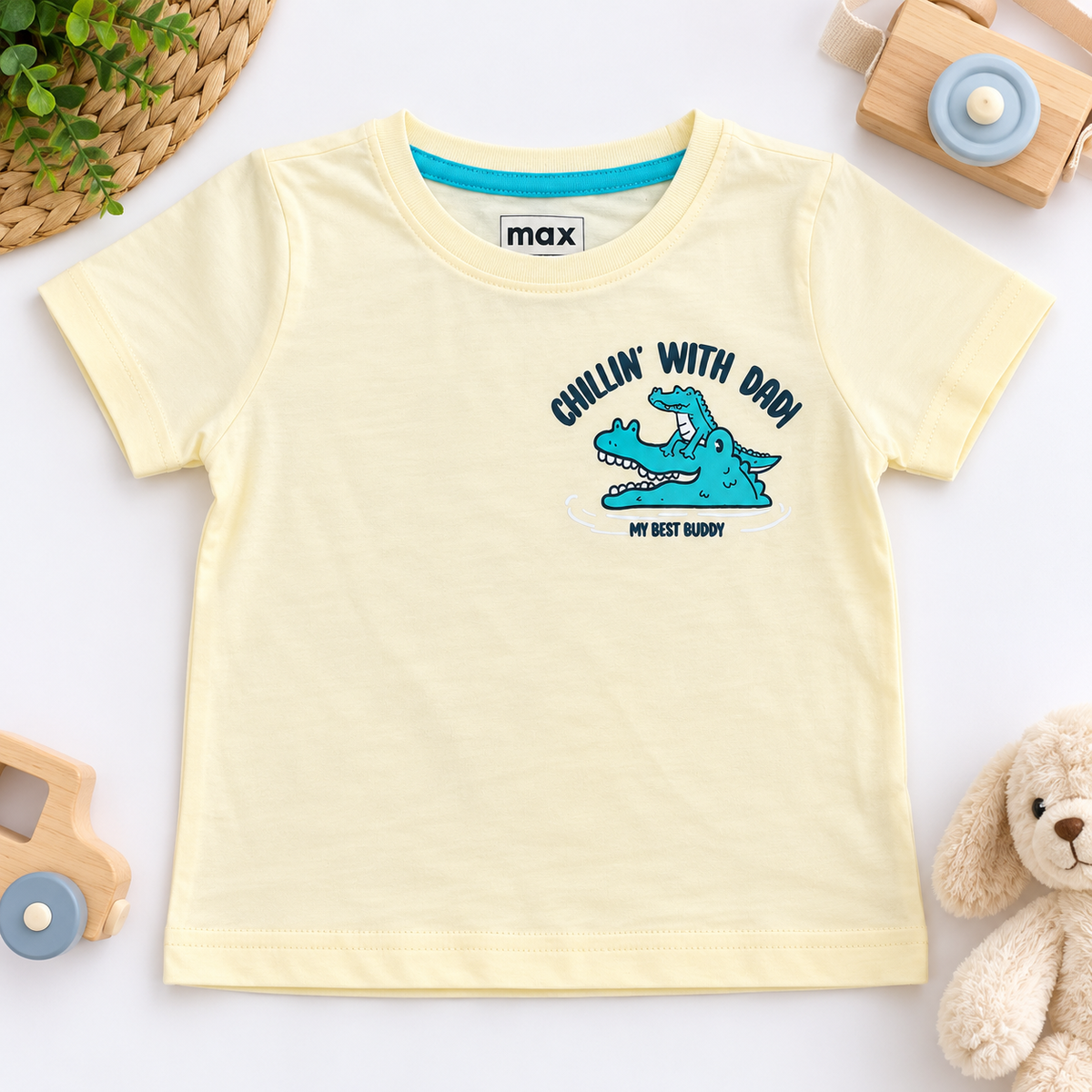 Cream Chillin’ With Dad Crocodile Print Cotton T-Shirt