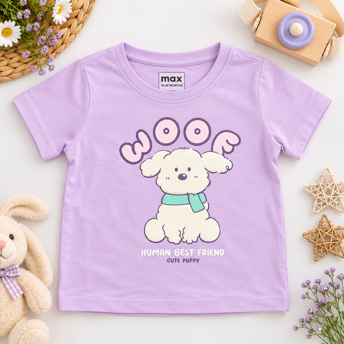 Lilac Puppy Cotton T-Shirt