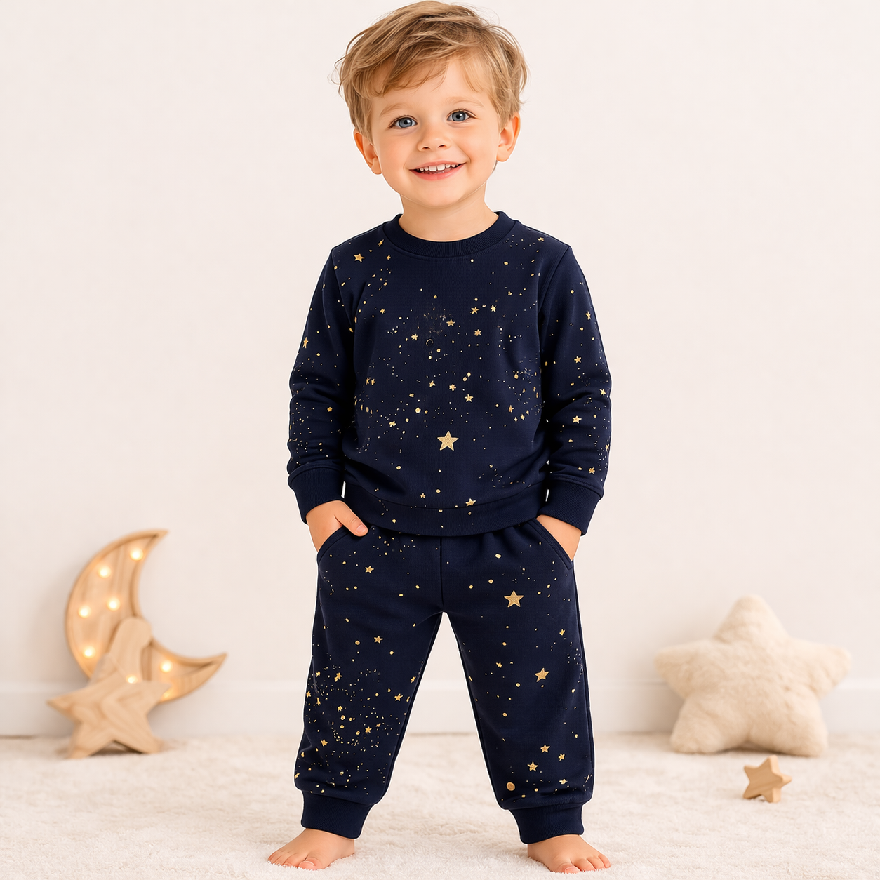 Minicute Star Print Full Sleeve Top & Pants Set