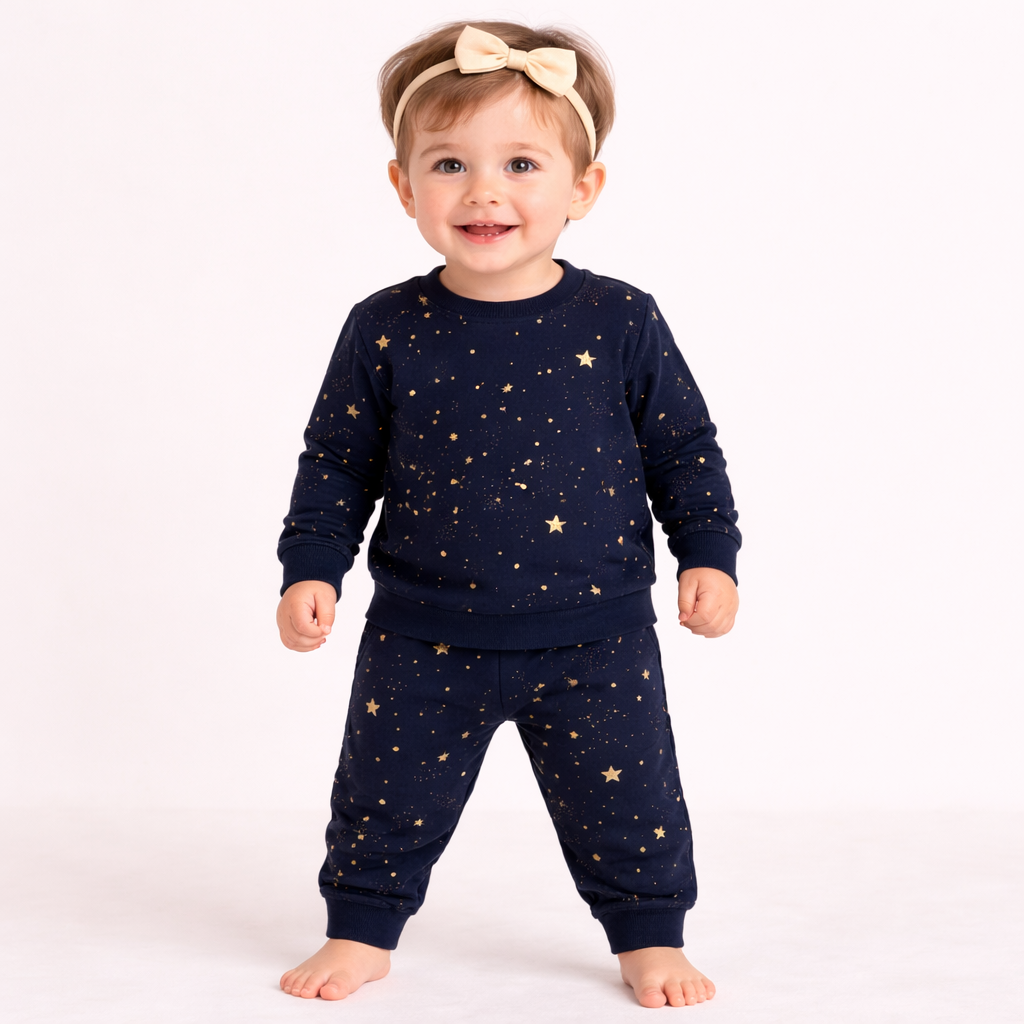Minicute Star Print Full Sleeve Top & Pants Set