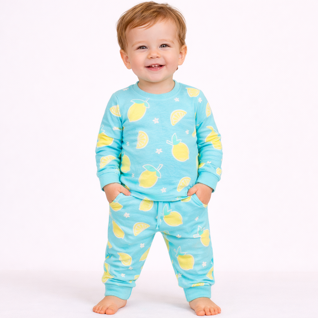 Minicute Lemon Print Full Sleeve Top & Pants Set