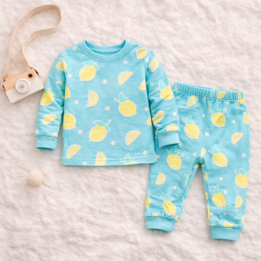 Minicute Lemon Print Full Sleeve Top & Pants Set