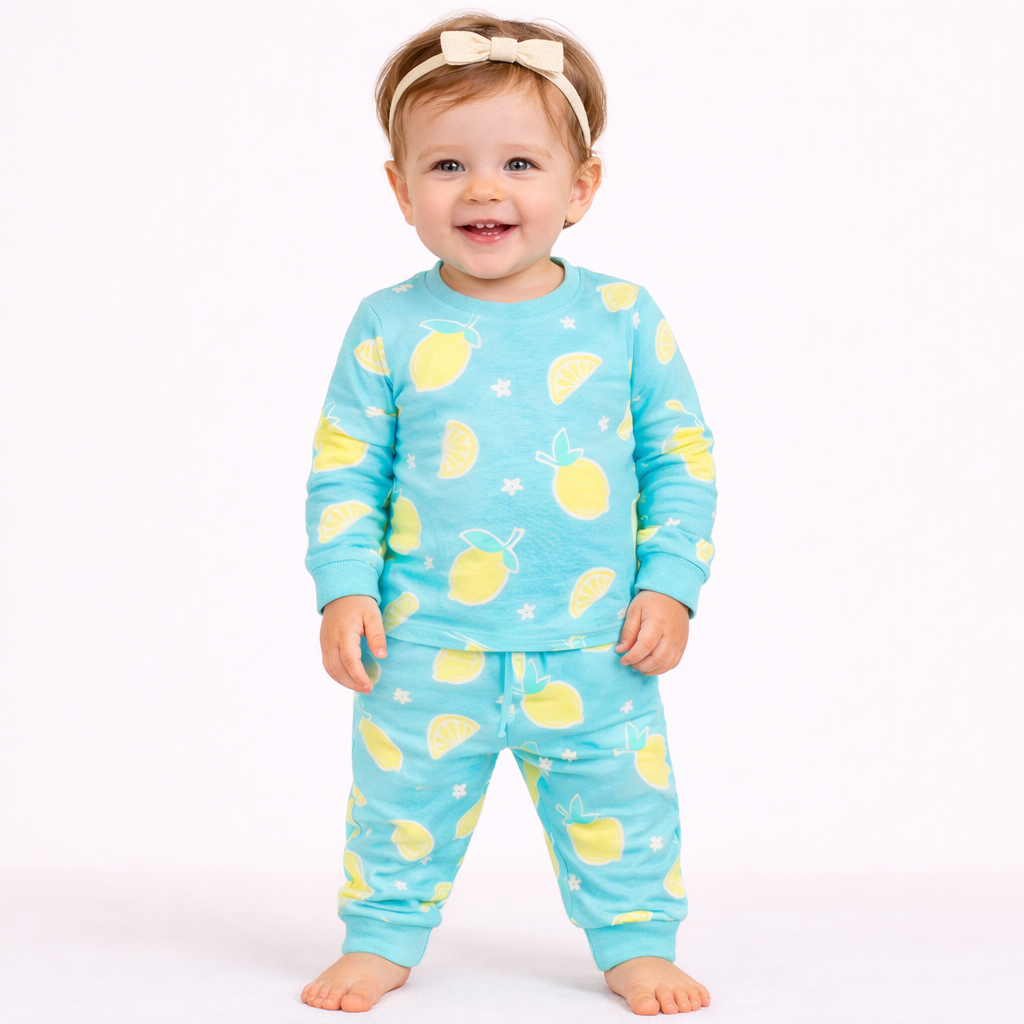 Minicute Lemon Print Full Sleeve Top & Pants Set