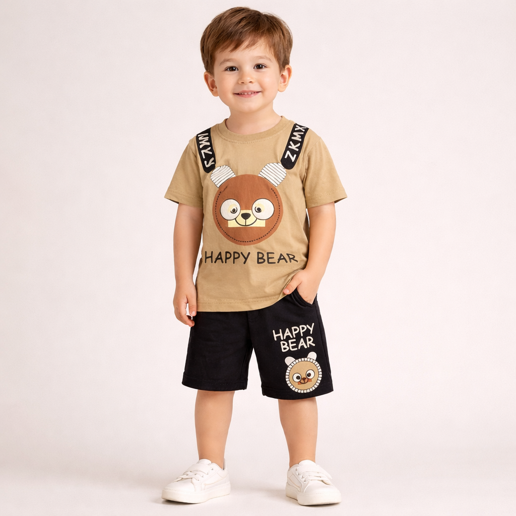 Zara Happy Bear Printed T-Shirt & Shorts Set