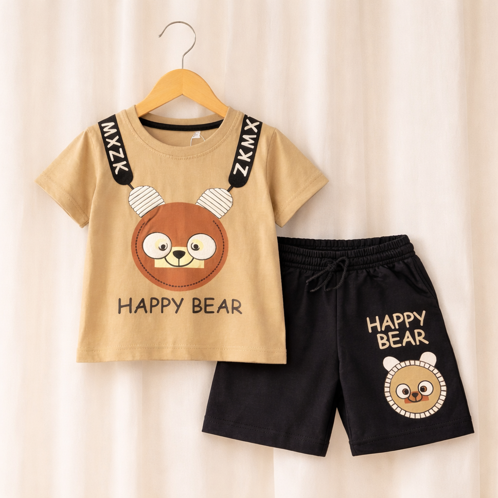 Zara Happy Bear Printed T-Shirt & Shorts Set