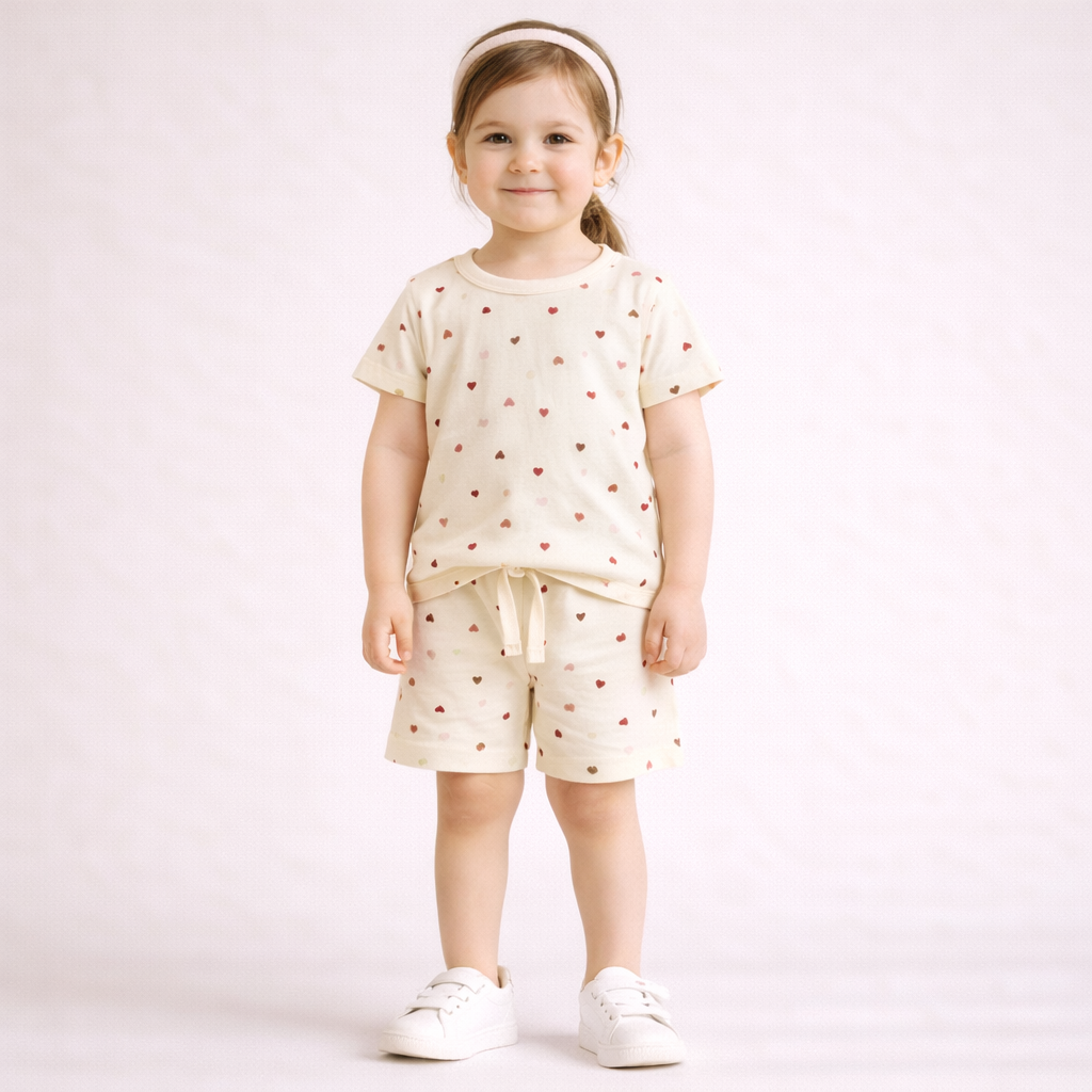 Minimal Hearts Cotton Shorts Set
