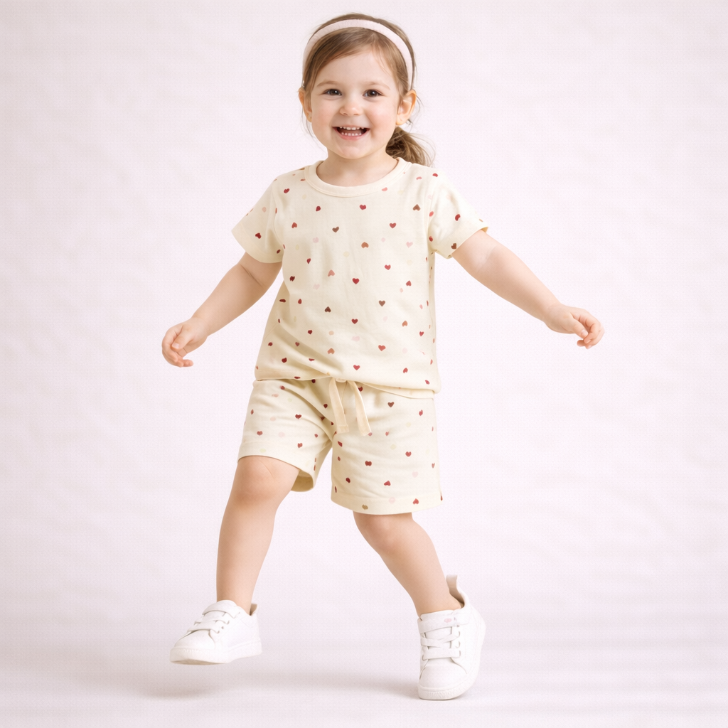 Minimal Hearts Cotton Shorts Set