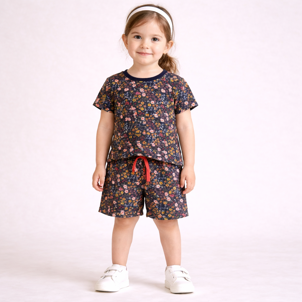 Midnight Bloom Floral Cotton Shorts Set