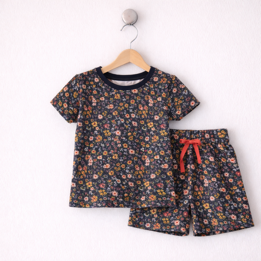 Midnight Bloom Floral Cotton Shorts Set