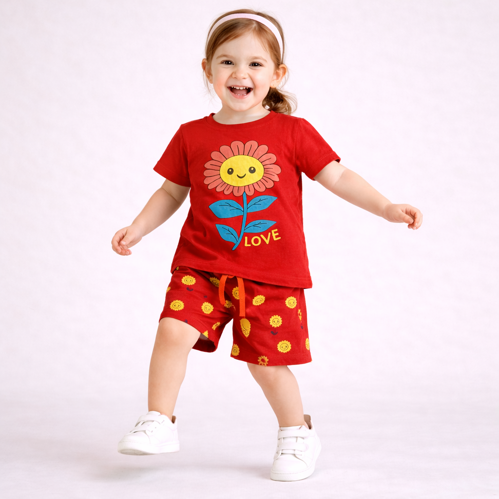 Primark Sunflower Red Cotton Shorts Set
