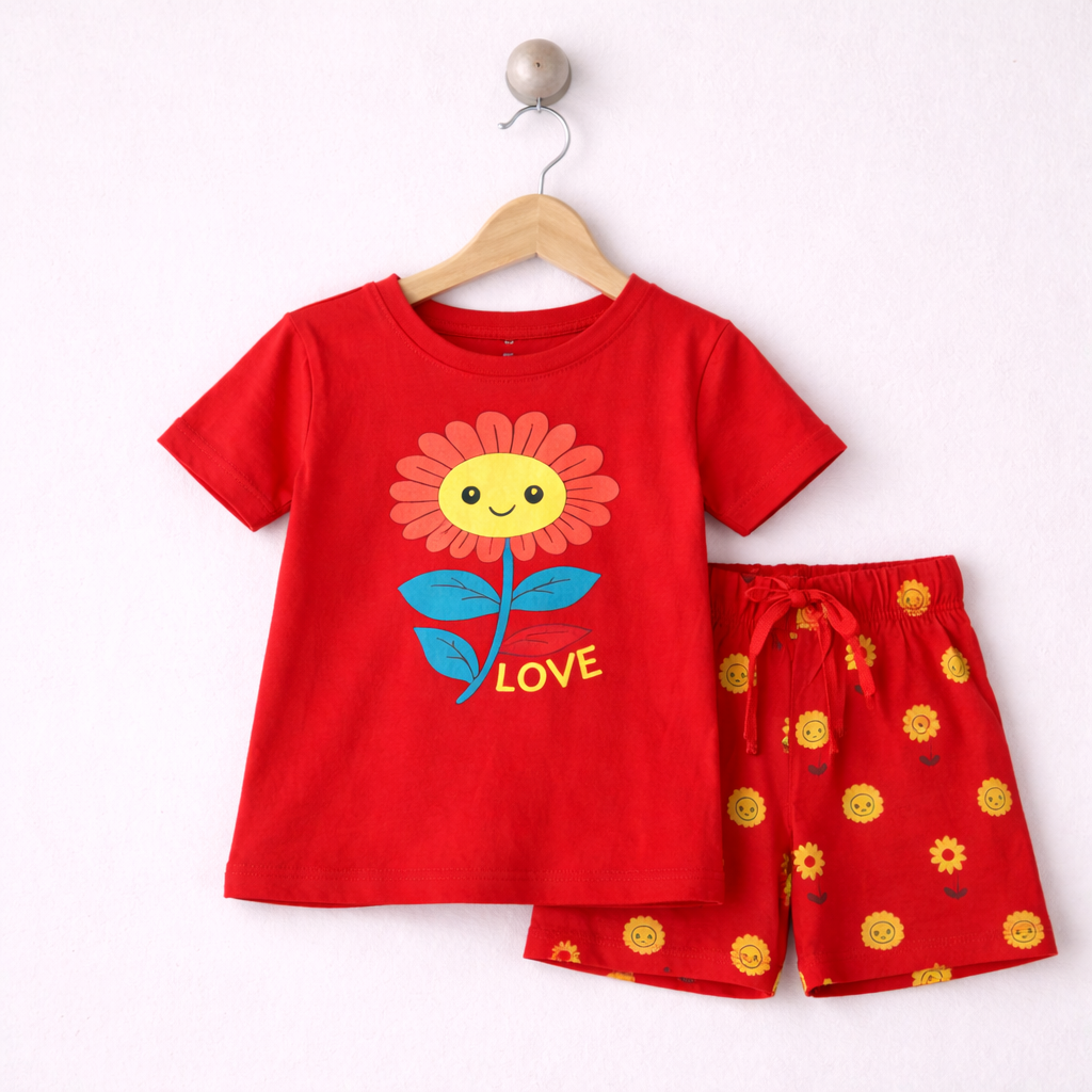 Primark Sunflower Red Cotton Shorts Set