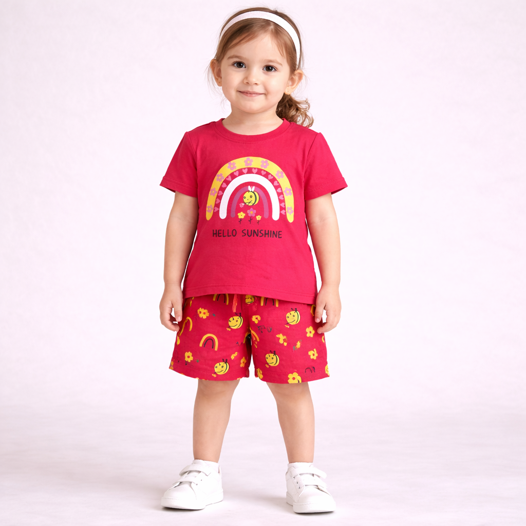 Hello Sunshine Rainbow Cotton Shorts Set
