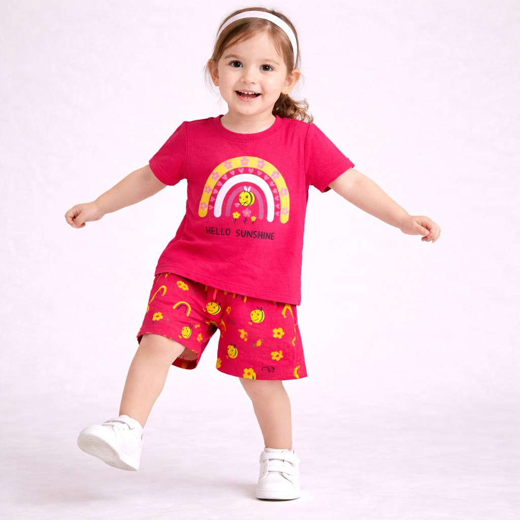 Hello Sunshine Rainbow Cotton Shorts Set