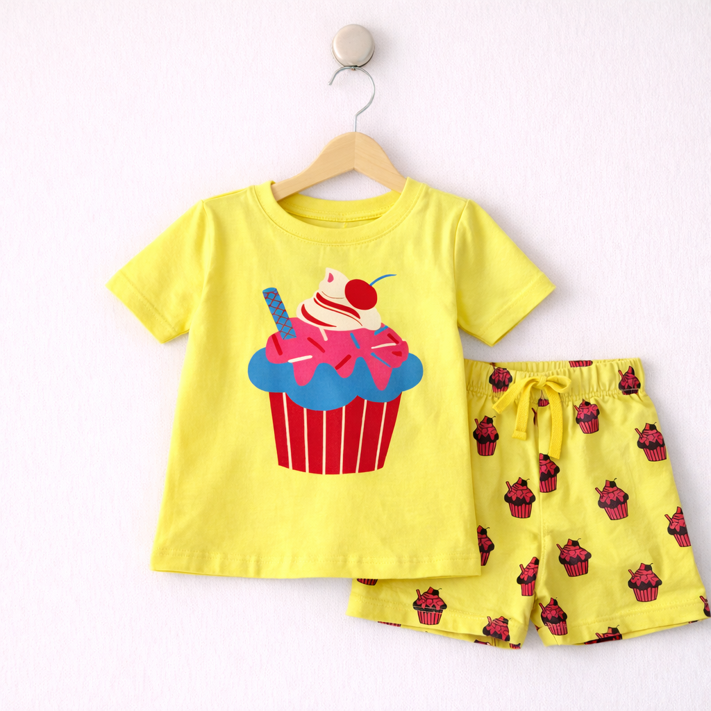 Cupcake Delight Cotton Shorts Set