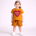 Hello Lovely Heart Print Cotton Shorts Set
