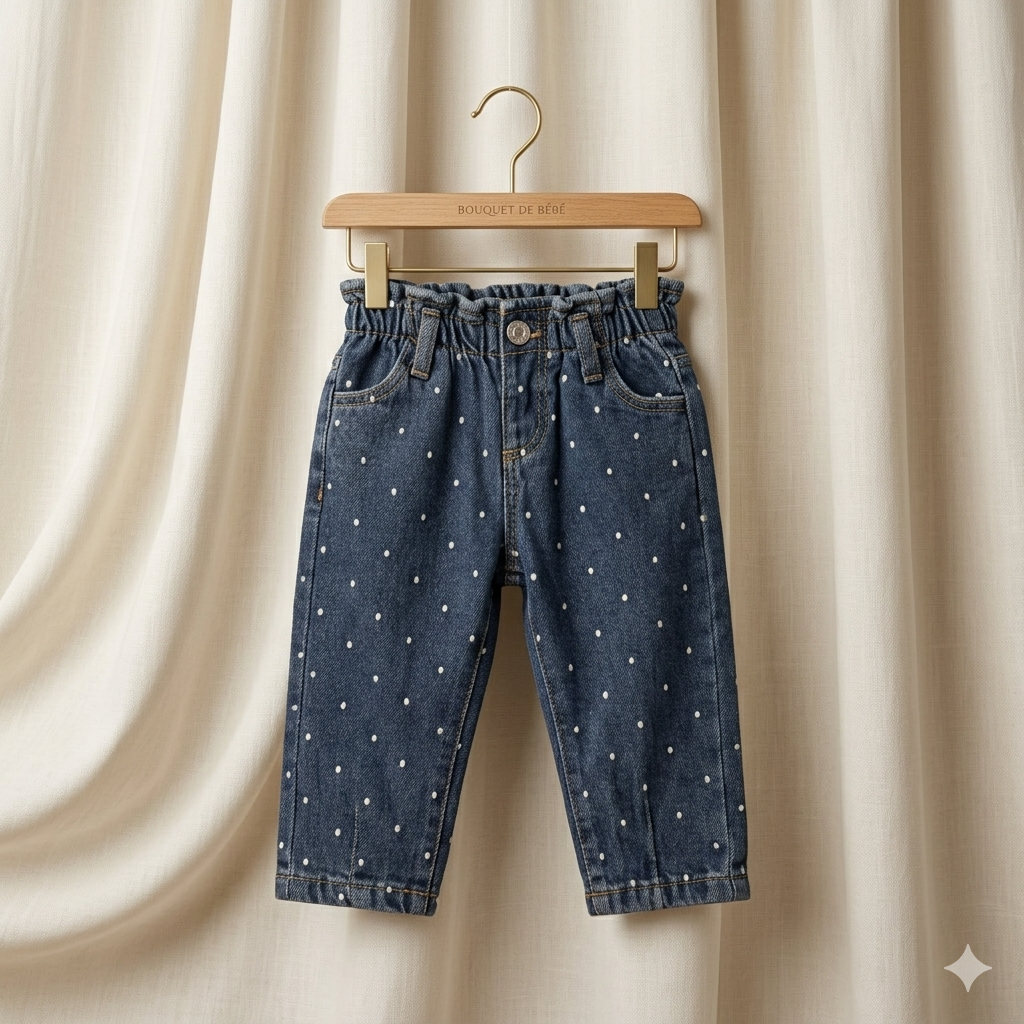 Zara Polka Dot Denim Jeans – Soft Elastic Waist