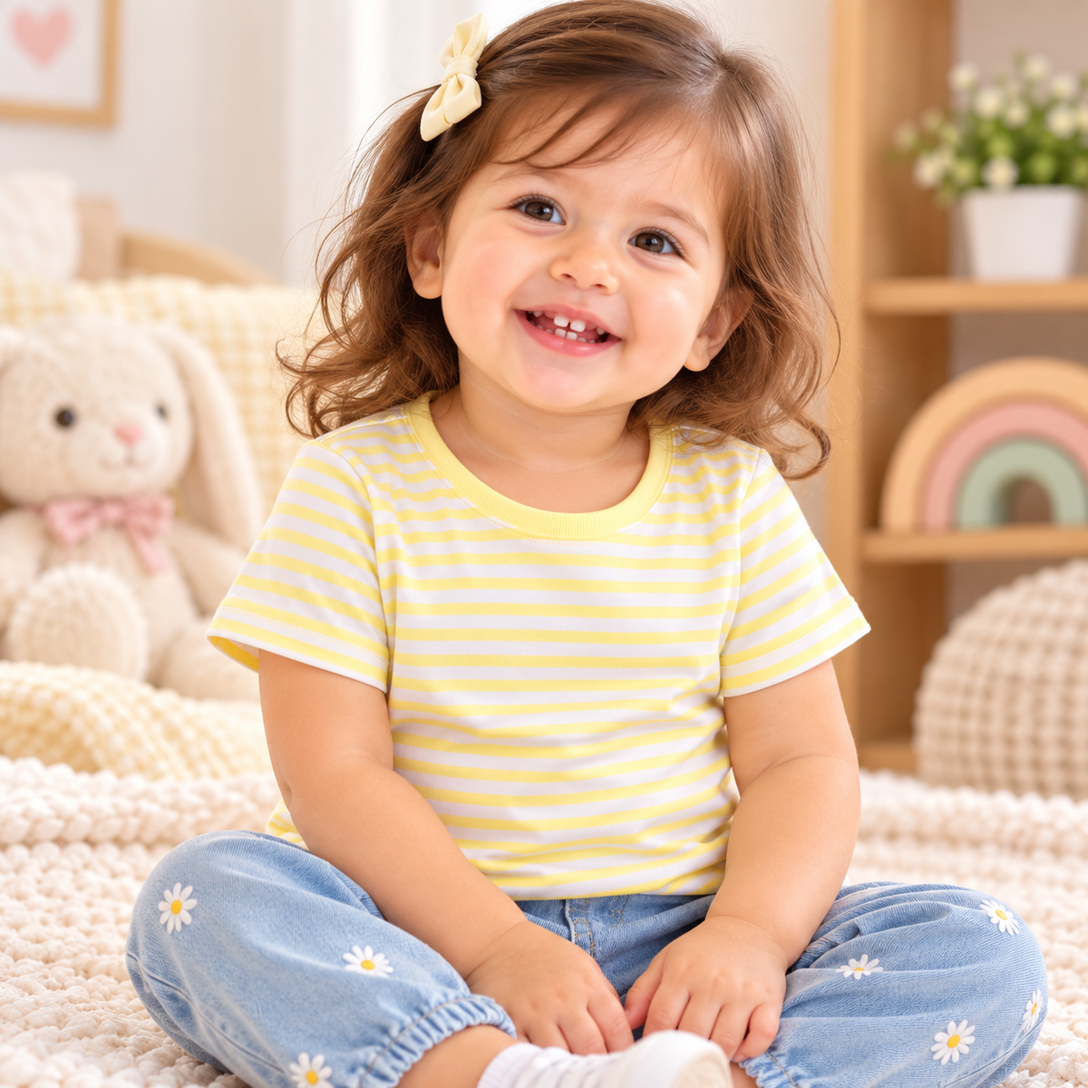 Yellow & White Striped Cotton T-Shirt