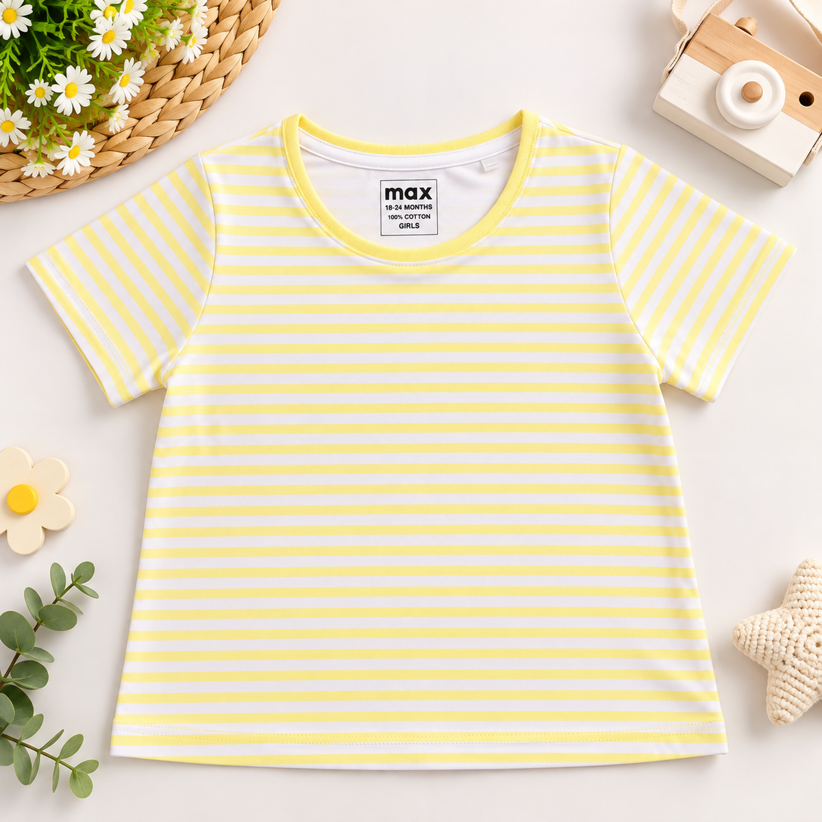 Yellow & White Striped Cotton T-Shirt