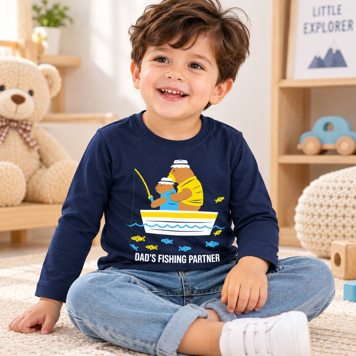 Navy Blue “Dad’s Fishing Partner” Full Sleeve T-Shirt