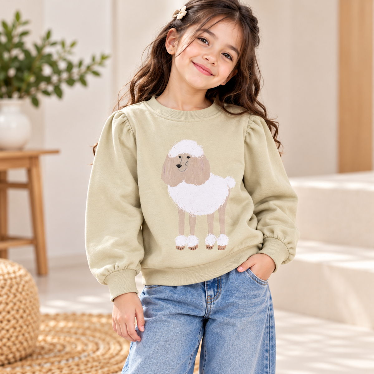 Girls Poodle Printed Sweatshirt
